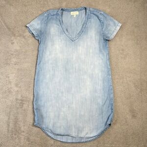 Cloth & Stone Denim Chambray Dress Small V Neck Tunic Short Sleeve
